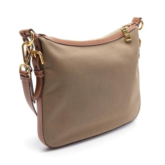 Prada Shoulder Bag Jacquard Logo Khaki Jacquard Brown Leather - Picture 1 of 7
